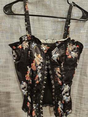 Royal Bones Skull and Koi Fitted Corset Top w/Hook Eye Closure Large